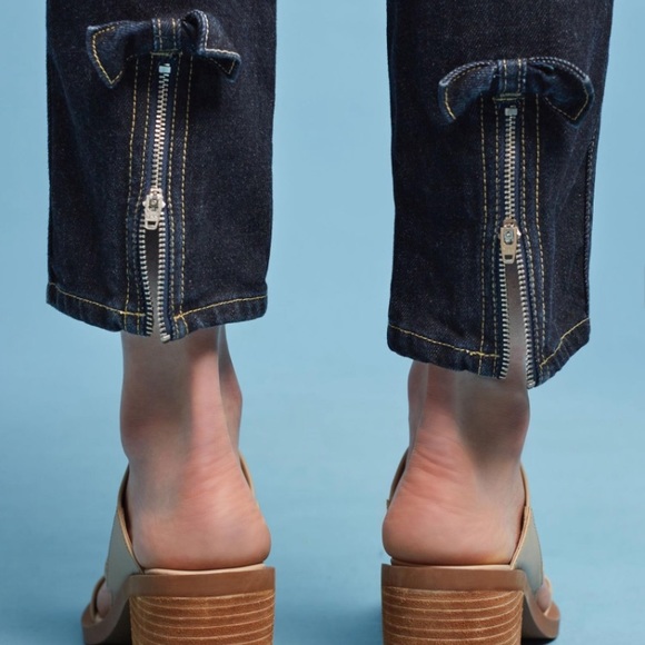 NWT AMO Bow Mid-Rise Straight Dark Blue Cropped Jeans - Picture 3 of 9
